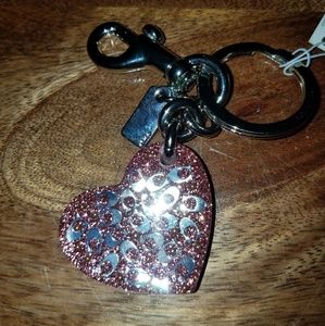 New Coach Light Pink Signature Sparkle Keychain